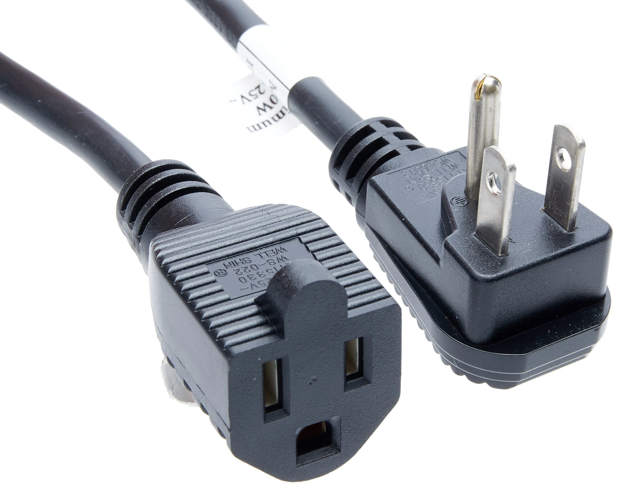 C2G Power Cord, Flat Plug Extension Cord, 18 AWG, Black, 1.5 Feet (0.45 Meters), Cables to Go 29804