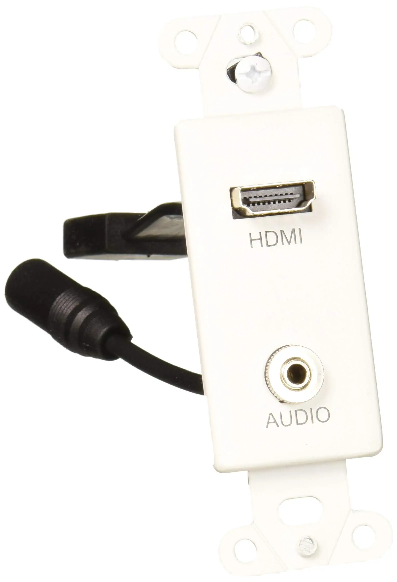 Legrand - C2G HDMI Wall Plate, HDMI Pigtail Single Gang Wall Plate, White HDMI Wallplate, 3.5mm Single Gang Wallplate