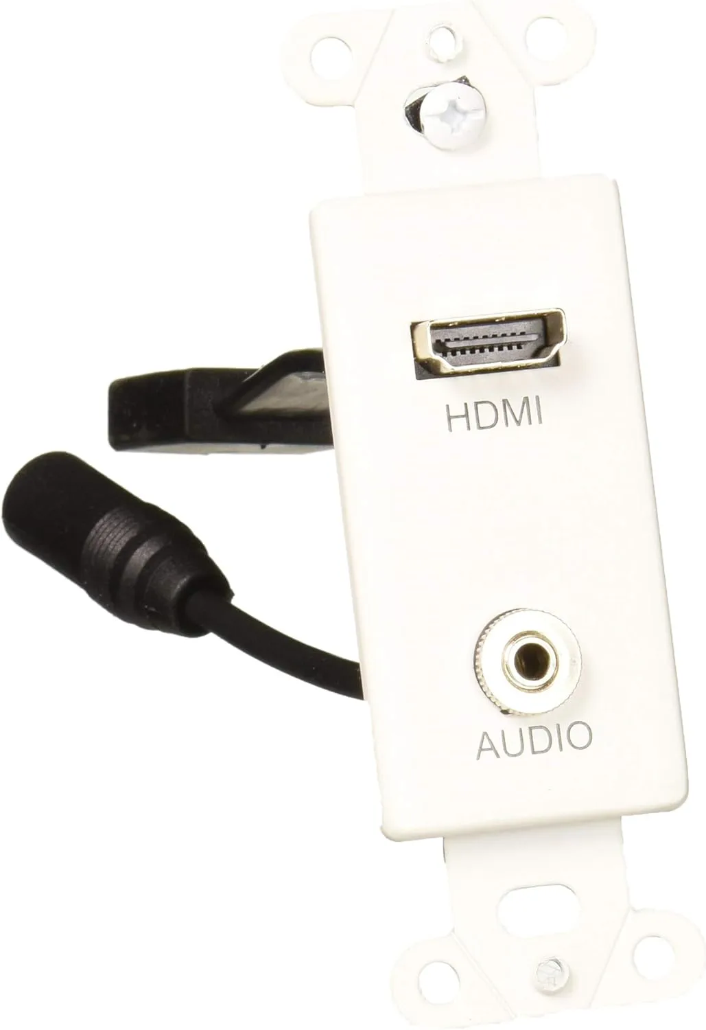 Legrand - C2G HDMI Wall Plate, HDMI Pigtail Single Gang Wall Plate, White HDMI Wallplate, 3.5mm Single Gang Wallplate