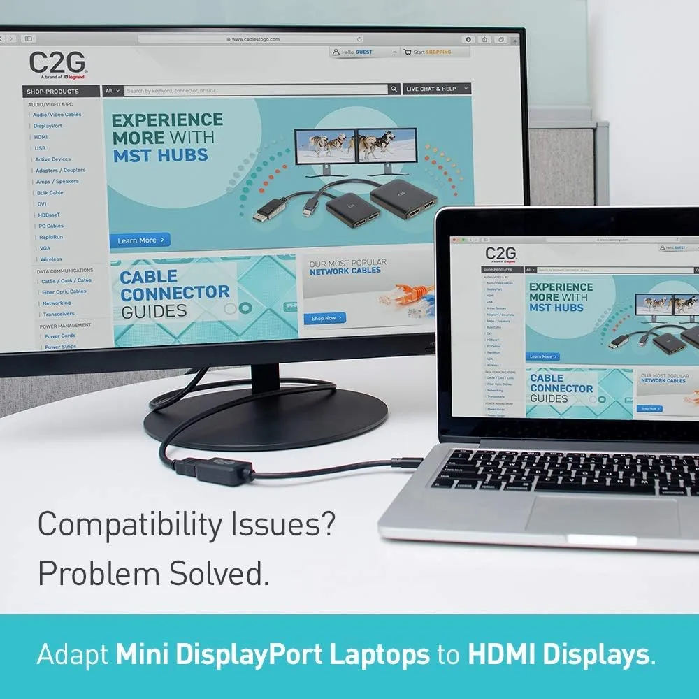 C2G Mini Display Port Adapter, Display Port to HDMI, Male to Female, Black, 8 inches, Cables to Go 54313