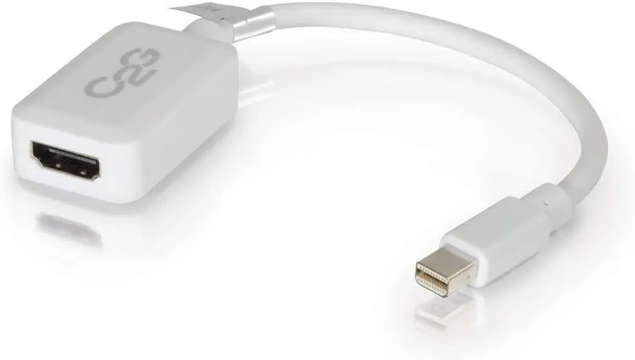 C2G Mini Display Port Adapter, Display Port to HDMI, Male to Female, White, 8 inches, Cables to Go 54314