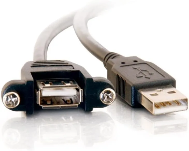 C2G USB Cable, USB Panel Mount, USB 2.0 Cable, USB A to A Cable, 3 Feet (0.91 Meters), Black, Cables to Go 28064