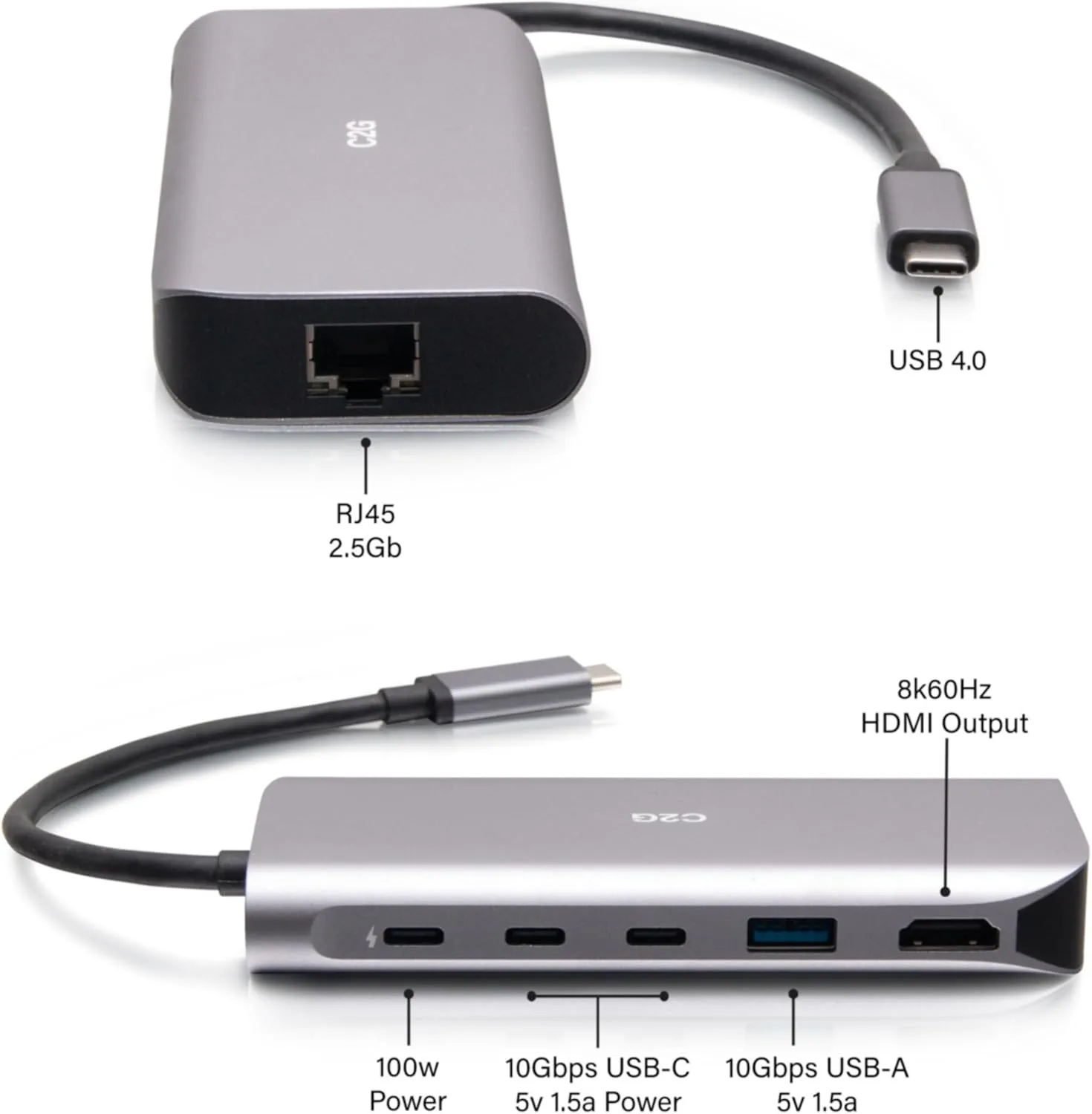 C2G USB-C® 4.0 6-in-1 Mini Docking Station with HDMI®, USB-A, Ethernet, and USB-C® 85W– 8K 60HZ