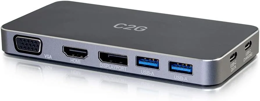 C2G USB-C 7-in-1 Dual Display MST Docking Station with HDMI, DisplayPort, VGA and Power Delivery up to 100W - 4K 30Hz