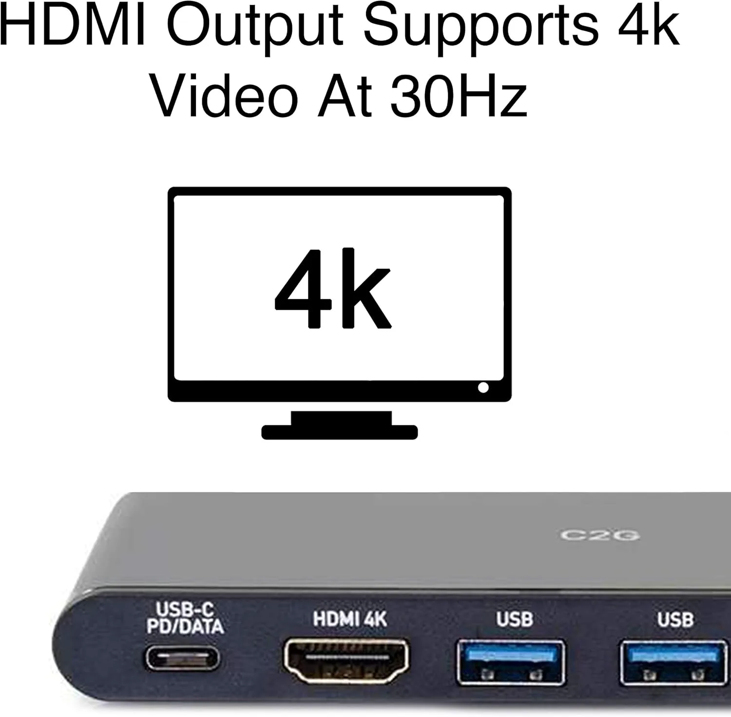 C2G USB-C 6-in-1 Dual Display Docking Station - 60W Power Supply, HDMI, Ethernet, USB, 3.5mm Audio and Power Delivery - 28845