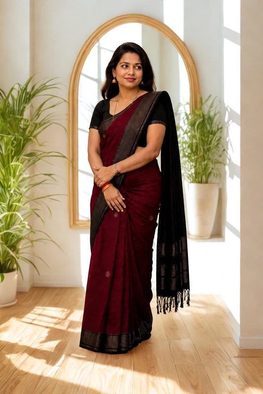 Maheswari silk cotton Red with black
