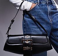 River Island buckle front shoulder bag in black
