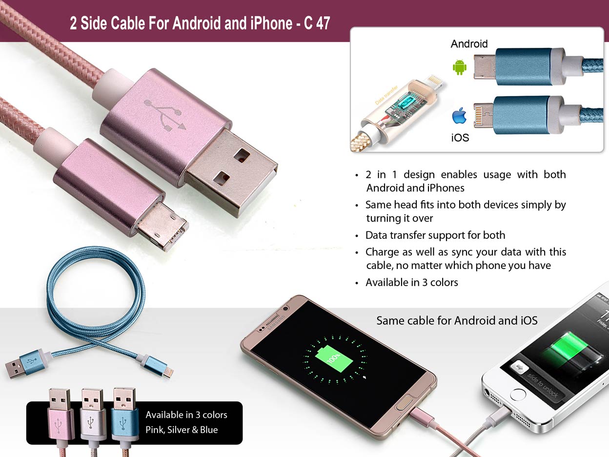 2 side cable for Android and iPhone
