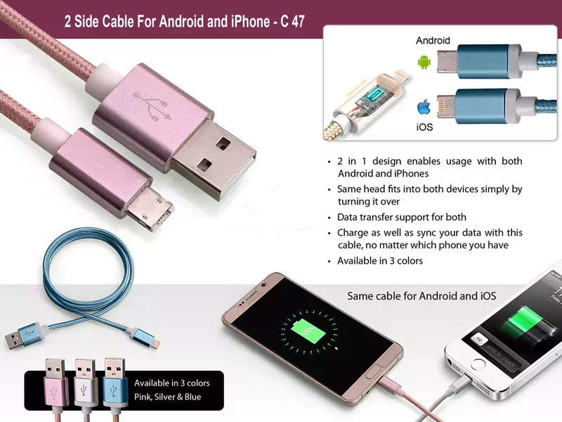 2 side cable for Android and iPhone