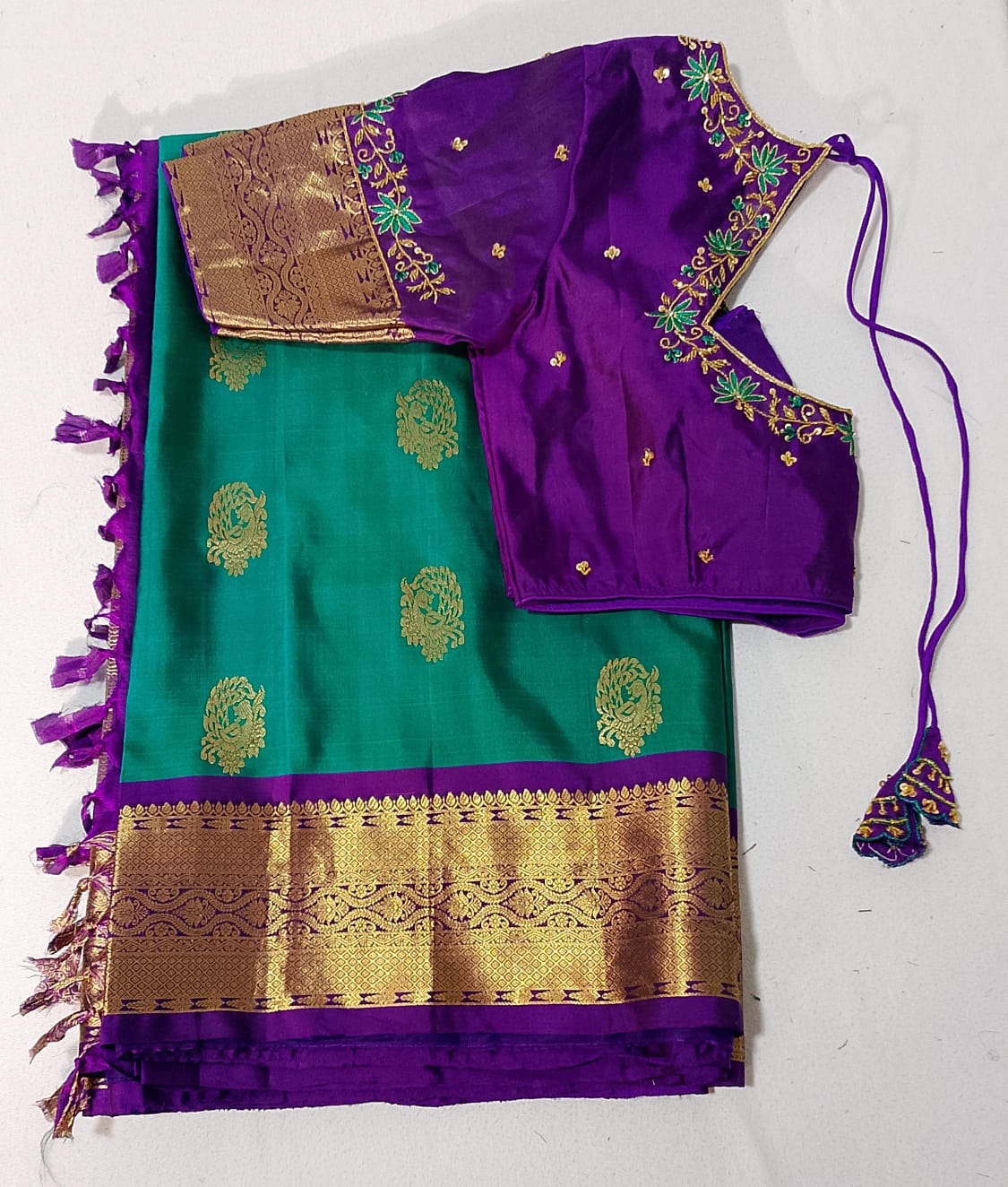 N396: Ready To Ship Beautiful Pure Kanchipattu Saree With Stitched Maggam Work Blouse