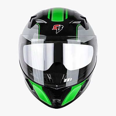 STEELBIRD SBA-21 ISS AIR CARBON GLOSSY BLACK/GREEN C/V (M)