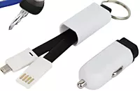 Car charger with keychain and charging cable