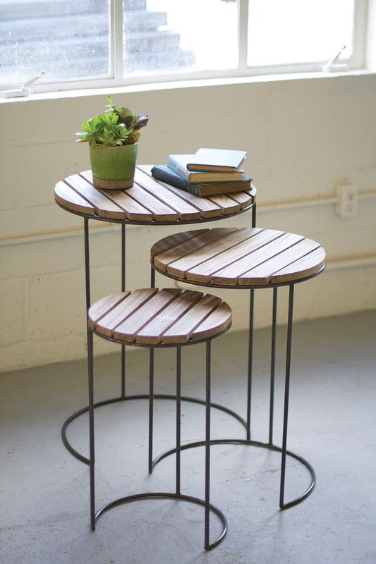 Set of 3 Round Wooden Nesting Tables – Modern Metal Frame Side and End Tables for Living Room Set of 3 Round Wooden Nesting Tables – Modern Metal Frame Side and End Tables for Living Room