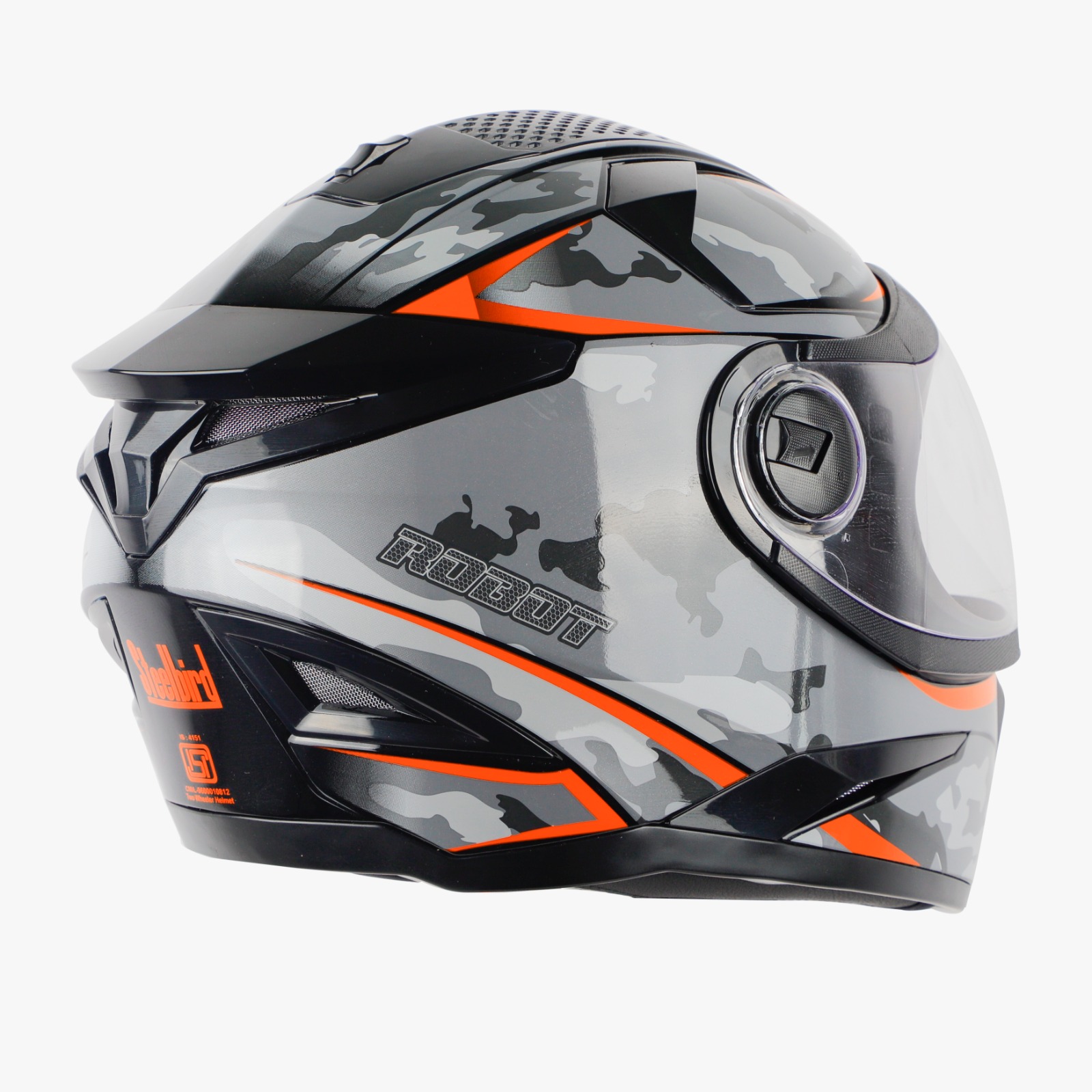 STEELBIRD SBH-17 ROBOT CAMO GLOSSY BLACK/ORANGE C/V (L)