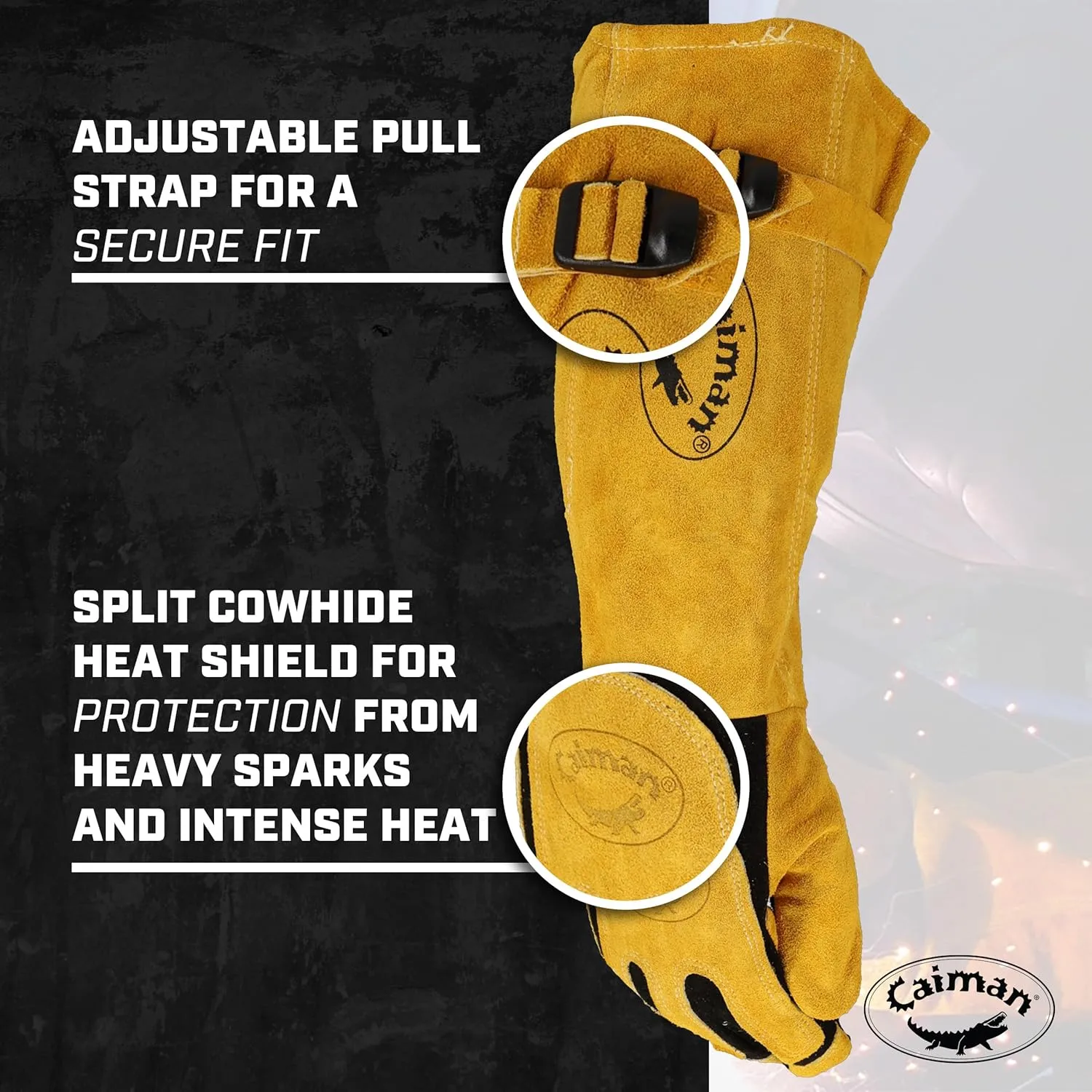 Caiman Premium Split Deerskin MIG/Stick Welding Gloves with Fleece/Foam Insulation, 21-inch length
