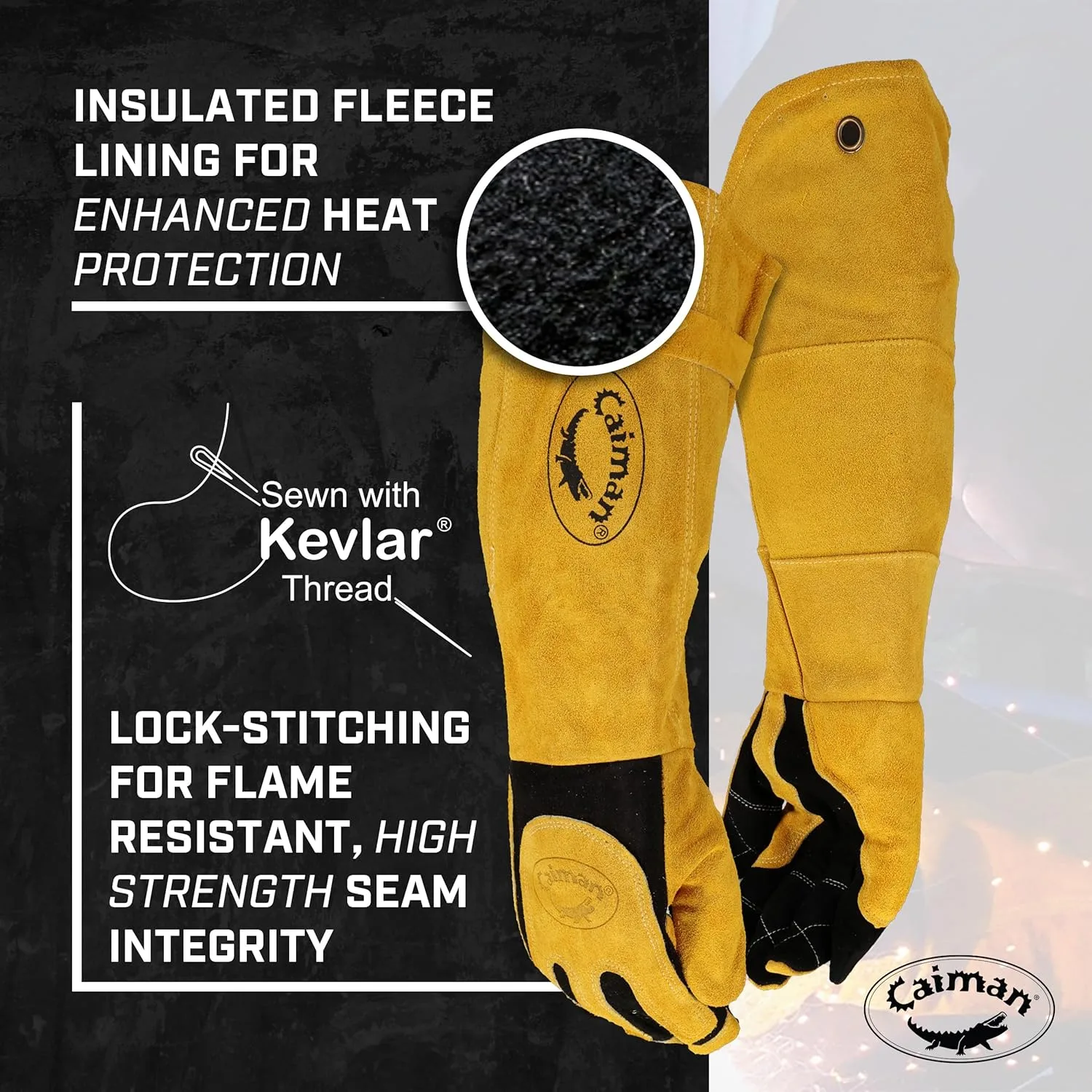 Caiman Premium Split Deerskin MIG/Stick Welding Gloves with Fleece/Foam Insulation, 21-inch length