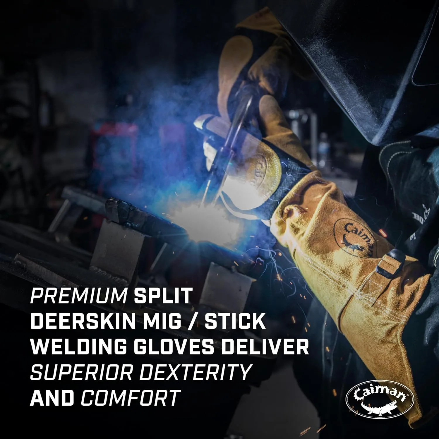 Caiman Premium Split Deerskin MIG/Stick Welding Gloves with Fleece/Foam Insulation, 21-inch length