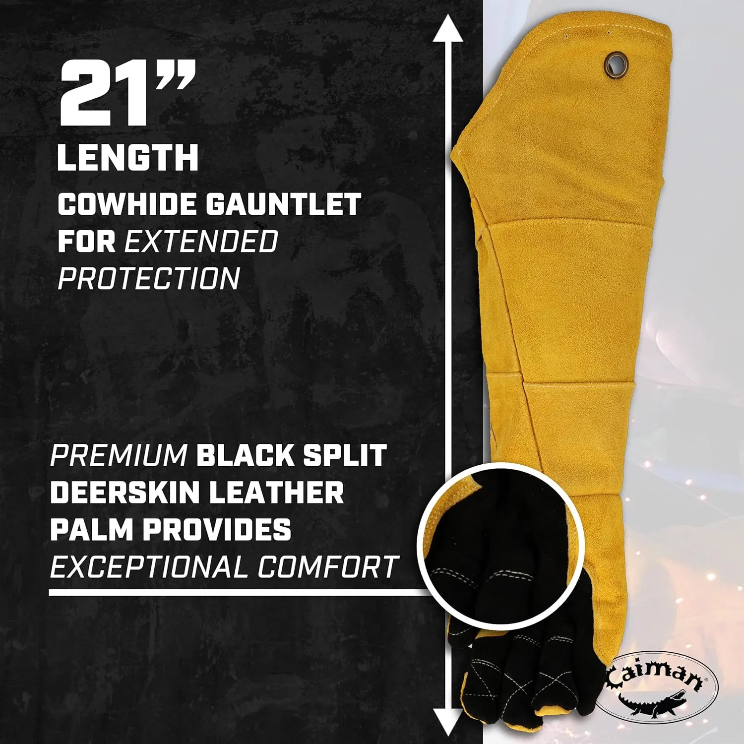 Caiman Premium Split Deerskin MIG/Stick Welding Gloves with Fleece/Foam Insulation, 21-inch length