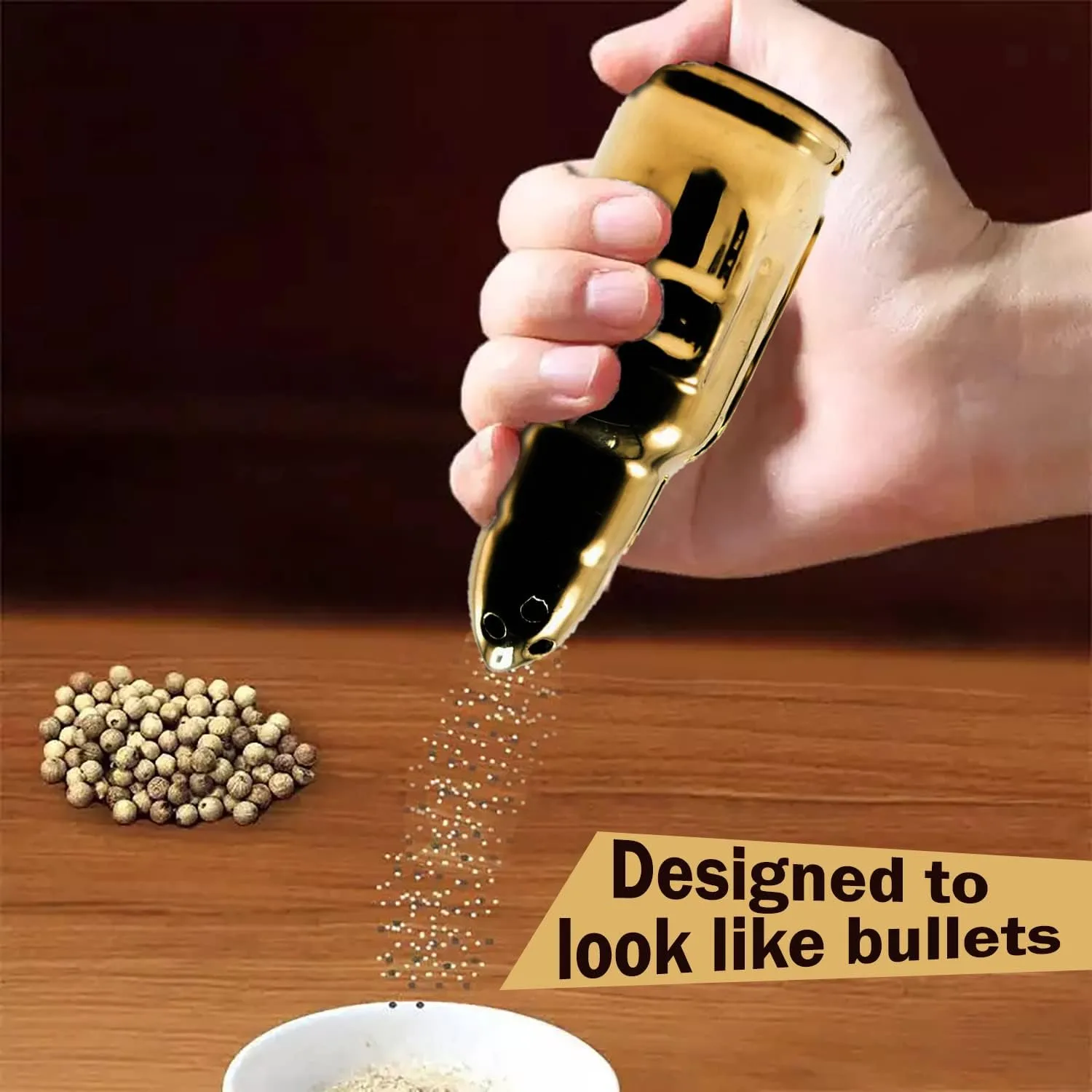 Caliber Gourmet Salt and Pepper Shakers Set For Kitchen Table, Bullet Style, Cooking Table, Collectible, Outdoors, Camping