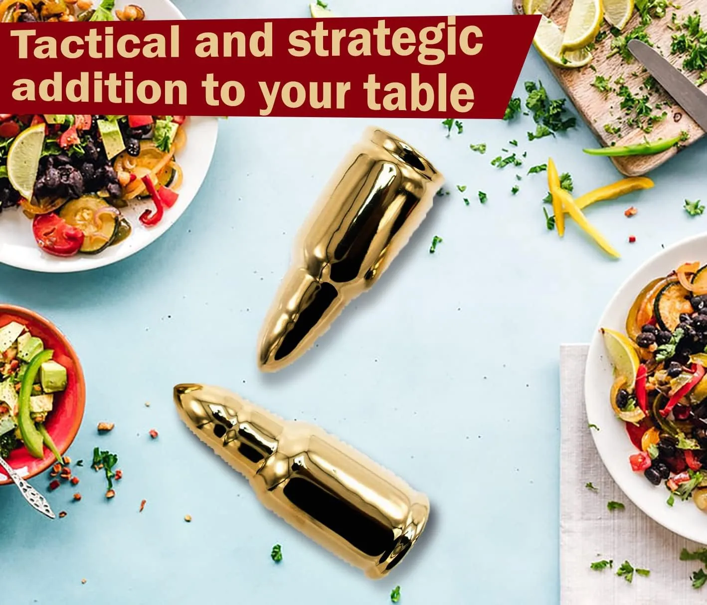 Caliber Gourmet Salt and Pepper Shakers Set For Kitchen Table, Bullet Style, Cooking Table, Collectible, Outdoors, Camping