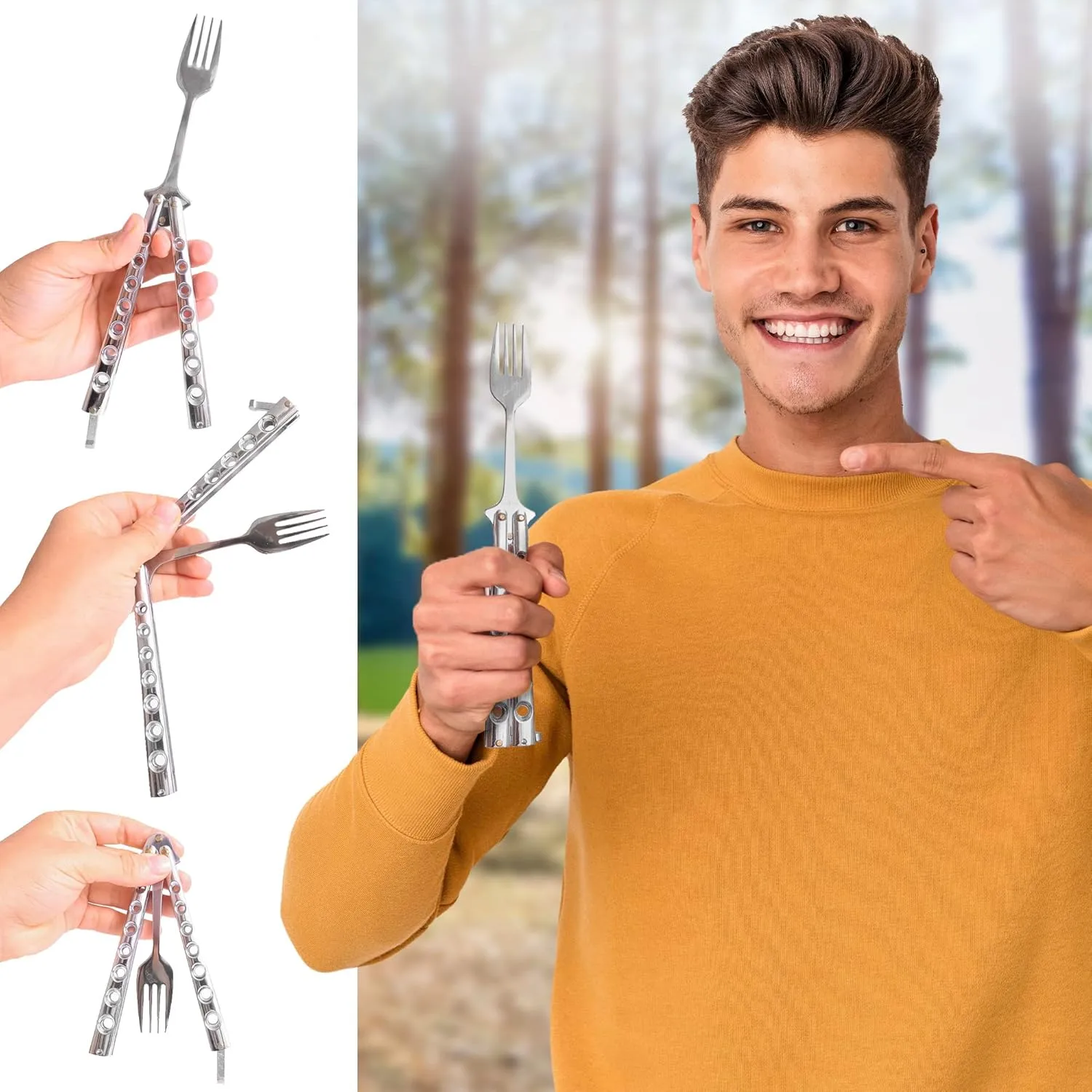 CALIBER GOURMET Butterfly Knife Style Folding Stainless Steel Utensil