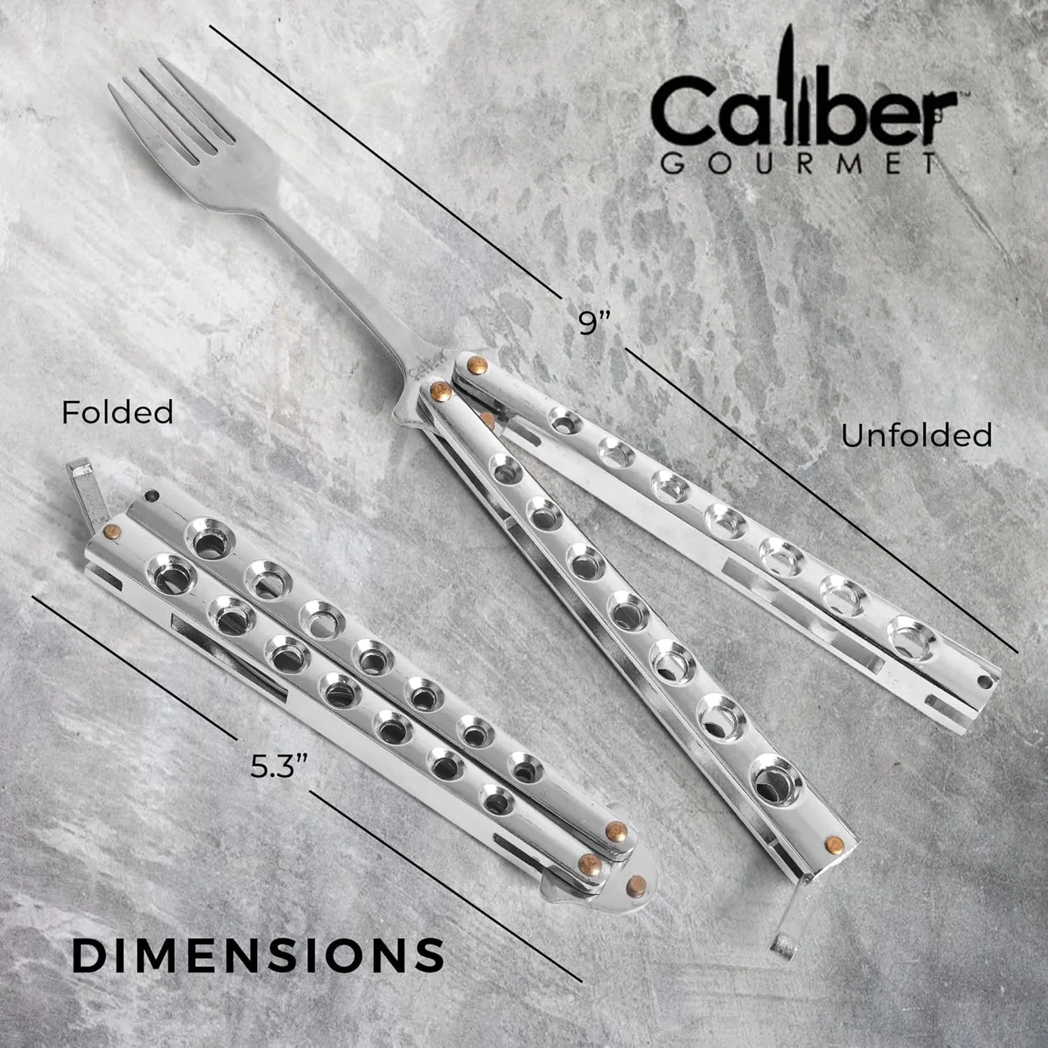 CALIBER GOURMET Butterfly Knife Style Folding Stainless Steel Utensil
