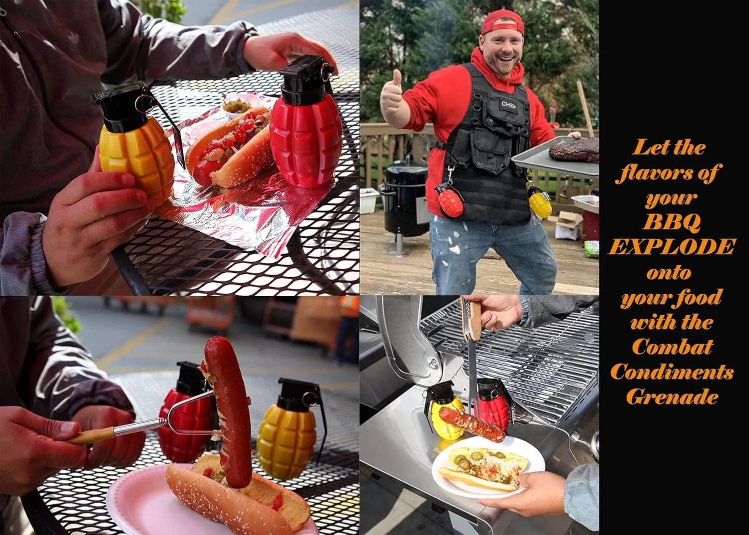 Caliber Gourmet Condiment Dispenser Set. Grenade Shape for BBQ Grill, Camping & Picnics, Ketchup Mustard Bundle Set