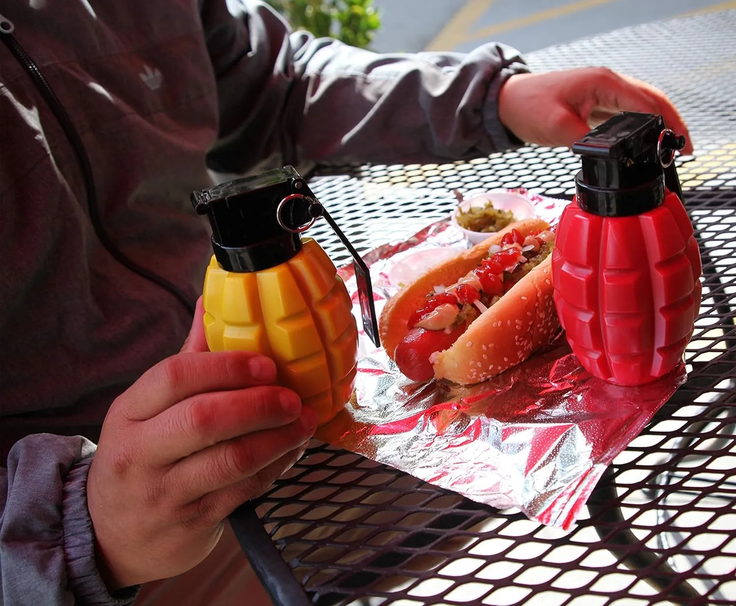 Caliber Gourmet Condiment Dispenser Set. Grenade Shape for BBQ Grill, Camping & Picnics, Ketchup Mustard Bundle Set