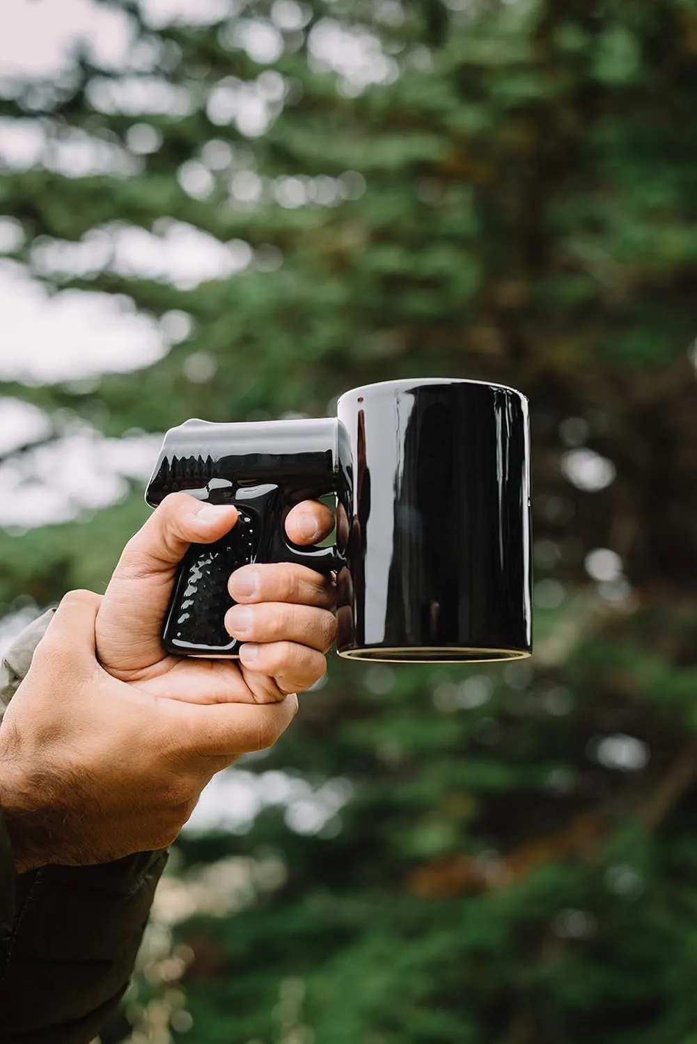Caliber Gourmet Black Gun Pistol Mug, Ceramic, K-Cup, for Coffee, Tea, Cold Drinks, Holds 18 oz, Black, Funny Mugs, Travel