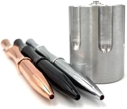 Caliber Gourmet Pen Holder & Paper Weight, Cast Aluminum Office Gift – Cool Pencil Holder for Desk Men, Funny Pen Stand
