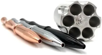 Caliber Gourmet Pen Holder & Paper Weight, Cast Aluminum Office Gift – Cool Pencil Holder for Desk Men, Funny Pen Stand