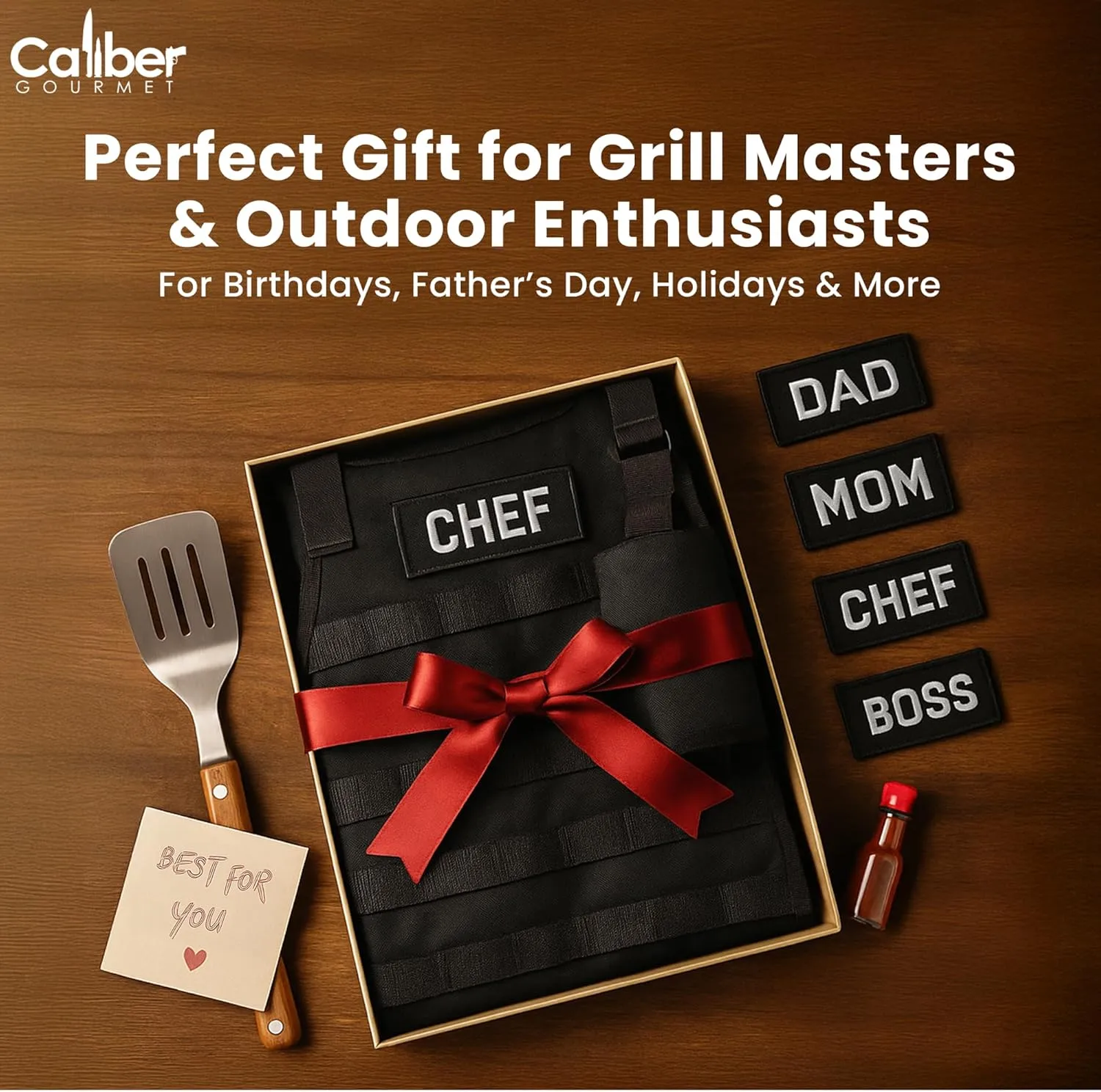 Caliber Gourmet Tactical Molle Apron Outdoor Durable Camping BBQ, Bottle Opener, Pockets, Reusable Carabiner, Adjustable