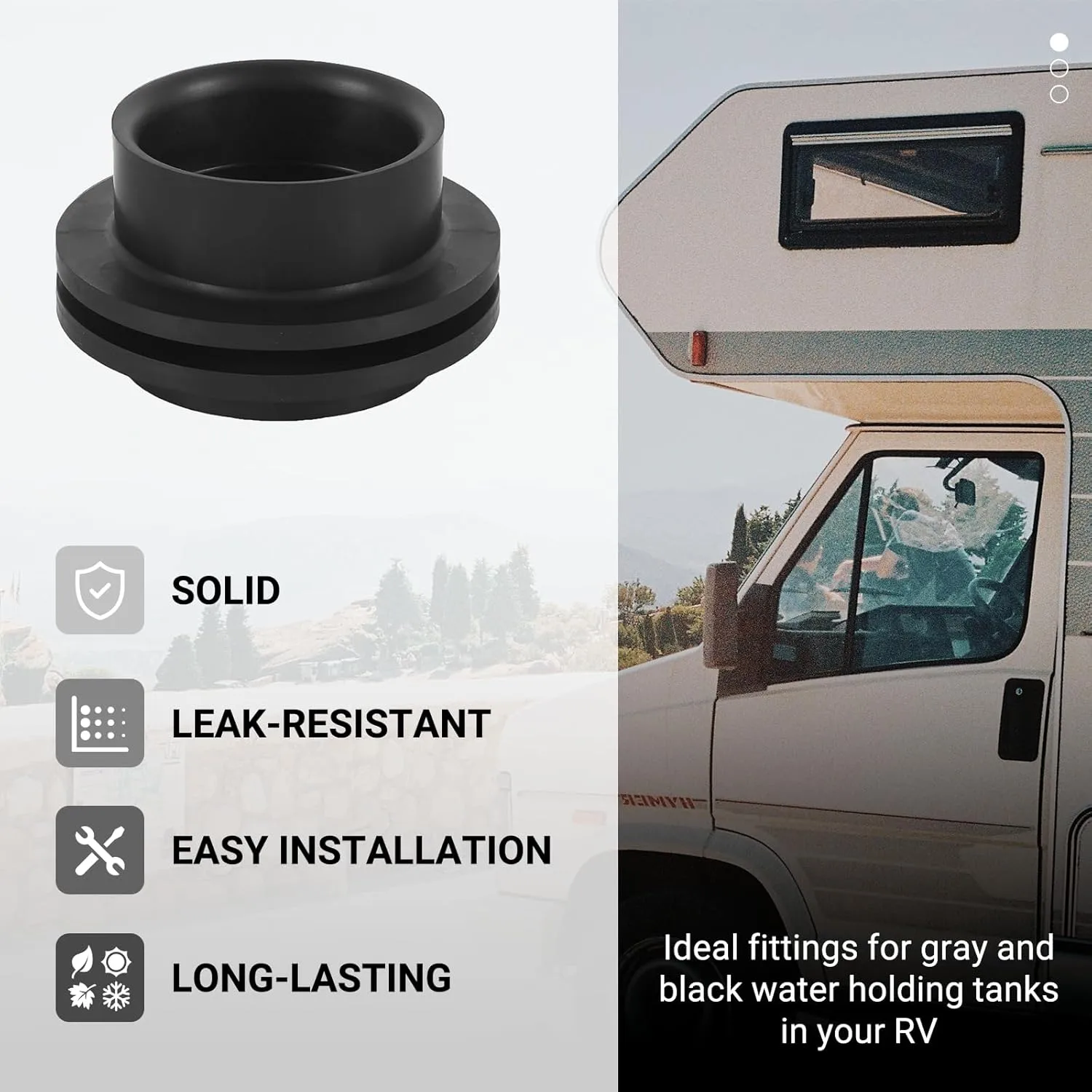 (2-Pack 1-1/2" RV Rubber Grommet (12483), RV Water Tank Fittings Holding Tank Fitting - Seals Securely, Black One Size
