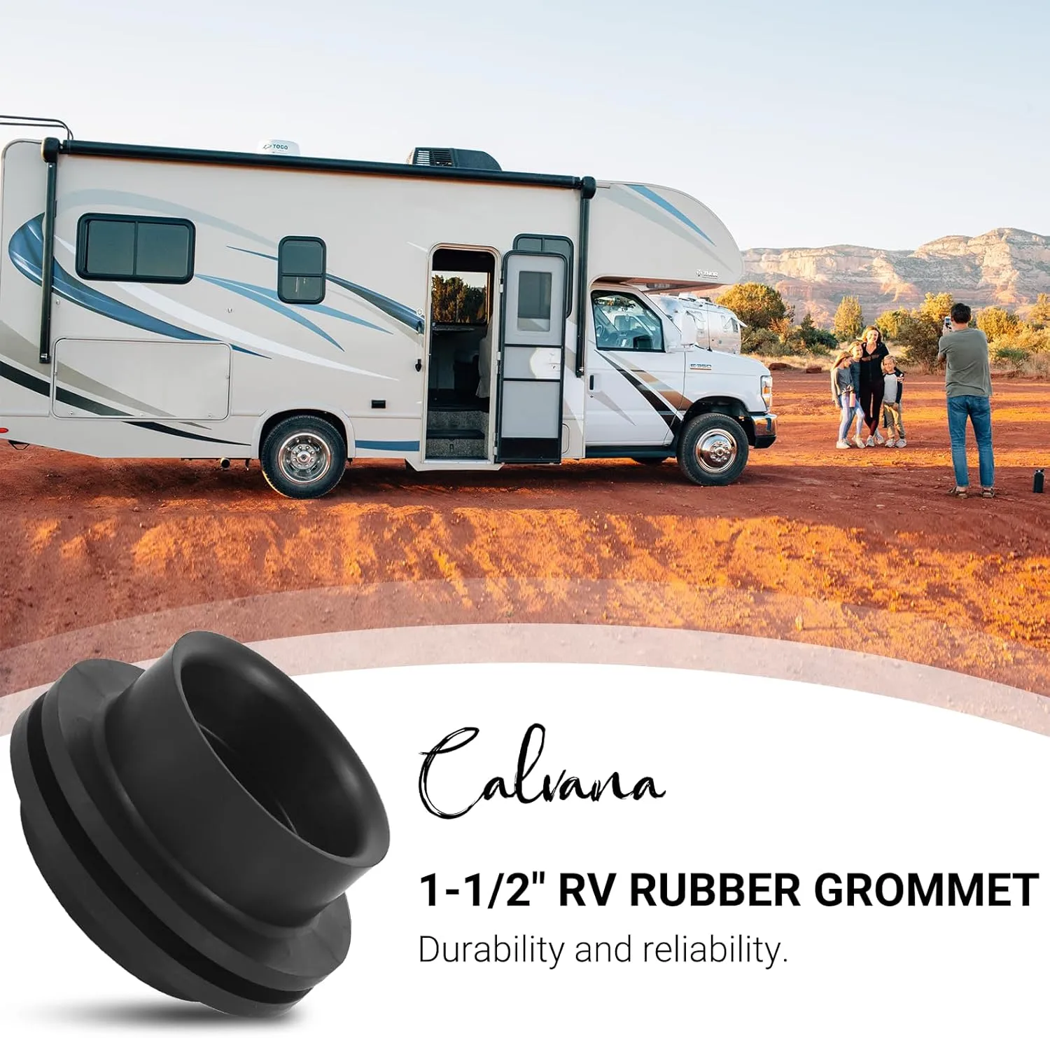 (2-Pack 1-1/2" RV Rubber Grommet (12483), RV Water Tank Fittings Holding Tank Fitting - Seals Securely, Black One Size
