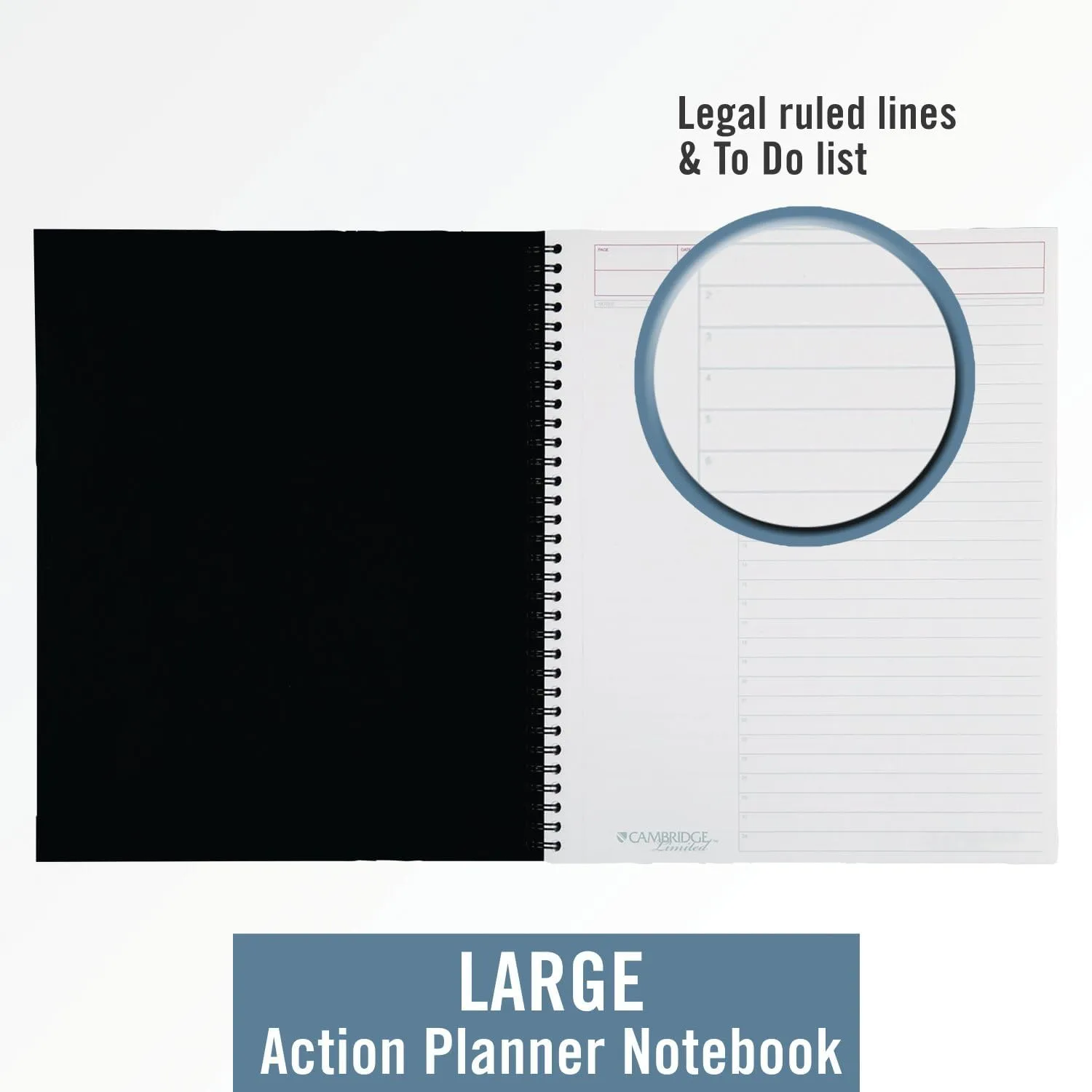Cambridge Notebook, Business Notebook, 8-1/4" x 11", 80 Sheets, Ruled, Action Planner, Flexible Cover, Wirebound