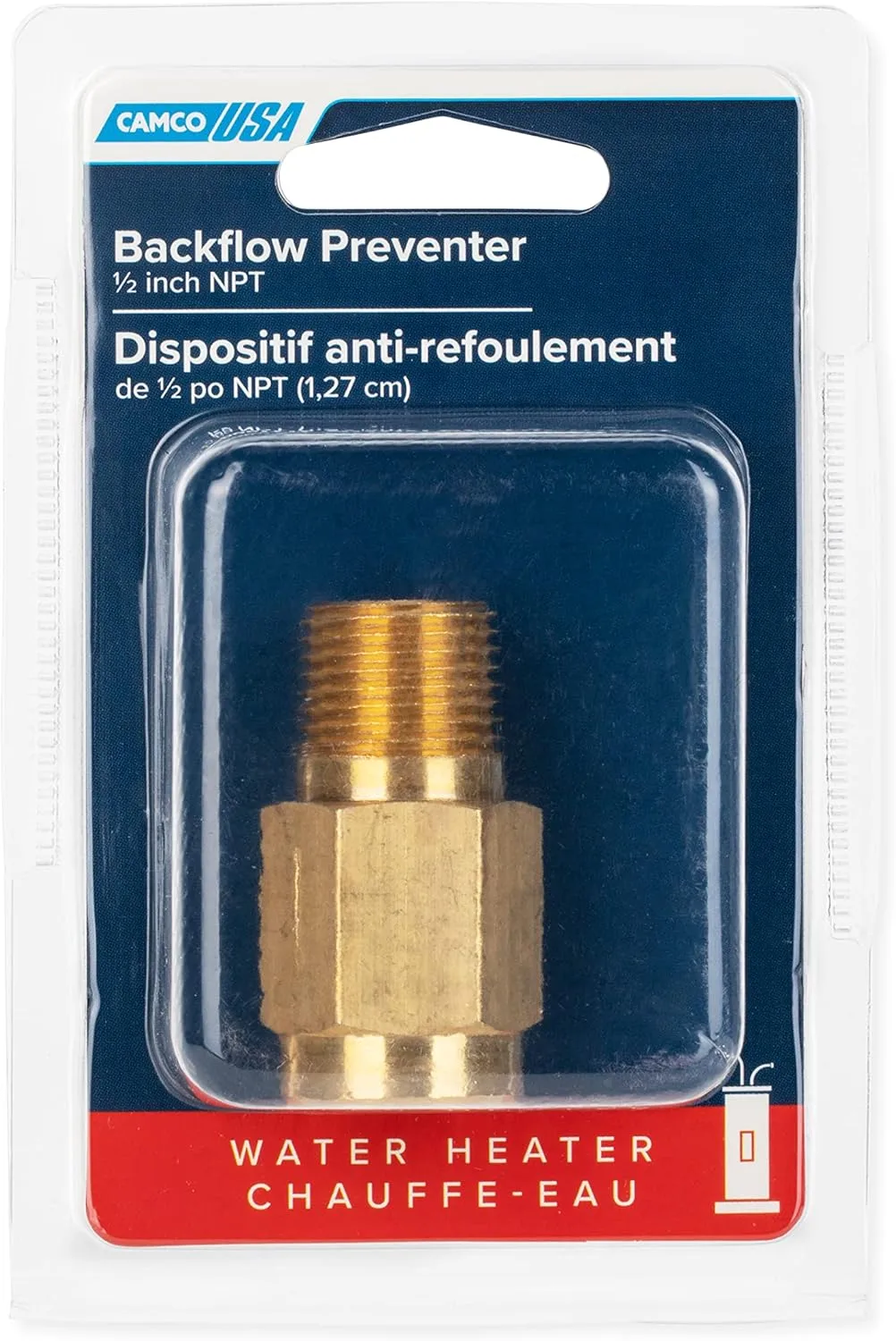 Camco RV Water Heater Backflow Preventer, 1/2-Inch NPT, Brass (23303)