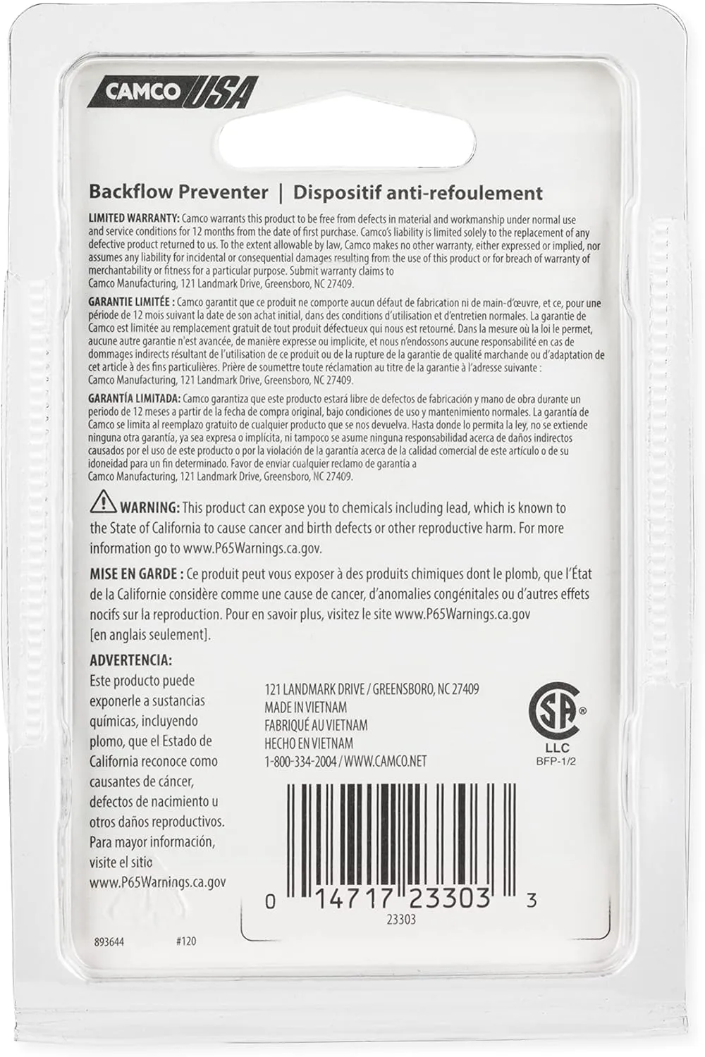 Camco RV Water Heater Backflow Preventer, 1/2-Inch NPT, Brass (23303)