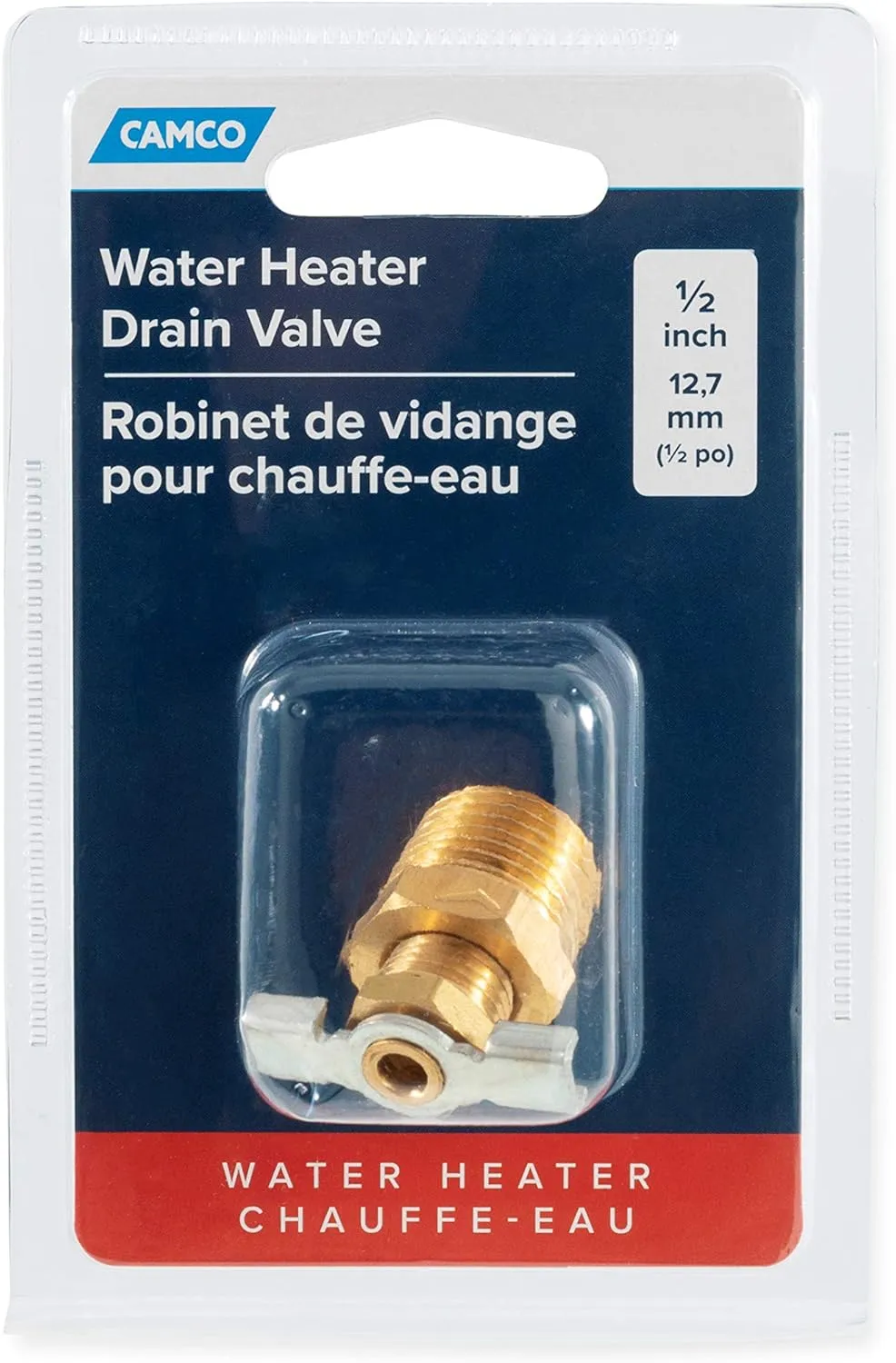 Camco ½" RV Water Heater Replacement Drain Valve - Replace Your RV Water Heater Drain Valve - Simple and Easy Installation - Durable Brass Construction - (11703) 1/2 Inch