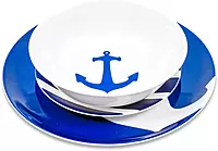 Camco Blue and White Nautical Design 12 Piece Dishware Set- Includes Marine Style Plates and Bowls | Perfect Boating