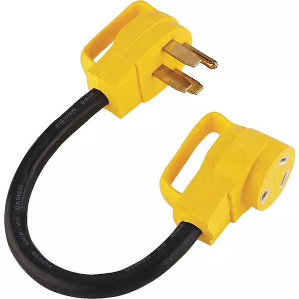 Camco 55173 18" PowerGrip 50A Male to 30A Female Dogbone Adapter, 125V/3750W