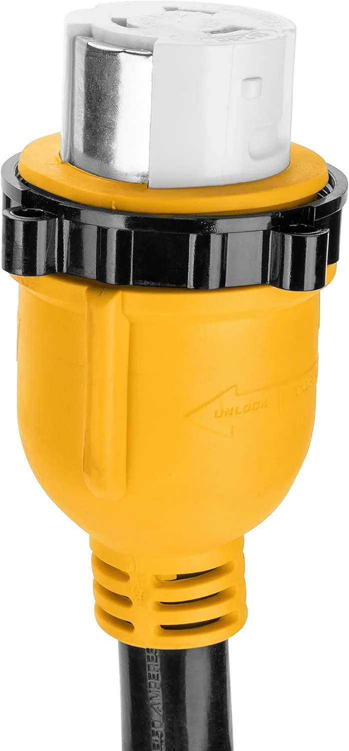 Camco 55552 18" 14-50 50 AMP PowerGrip Plug to SS2-50 Locking Receptacle Adapter