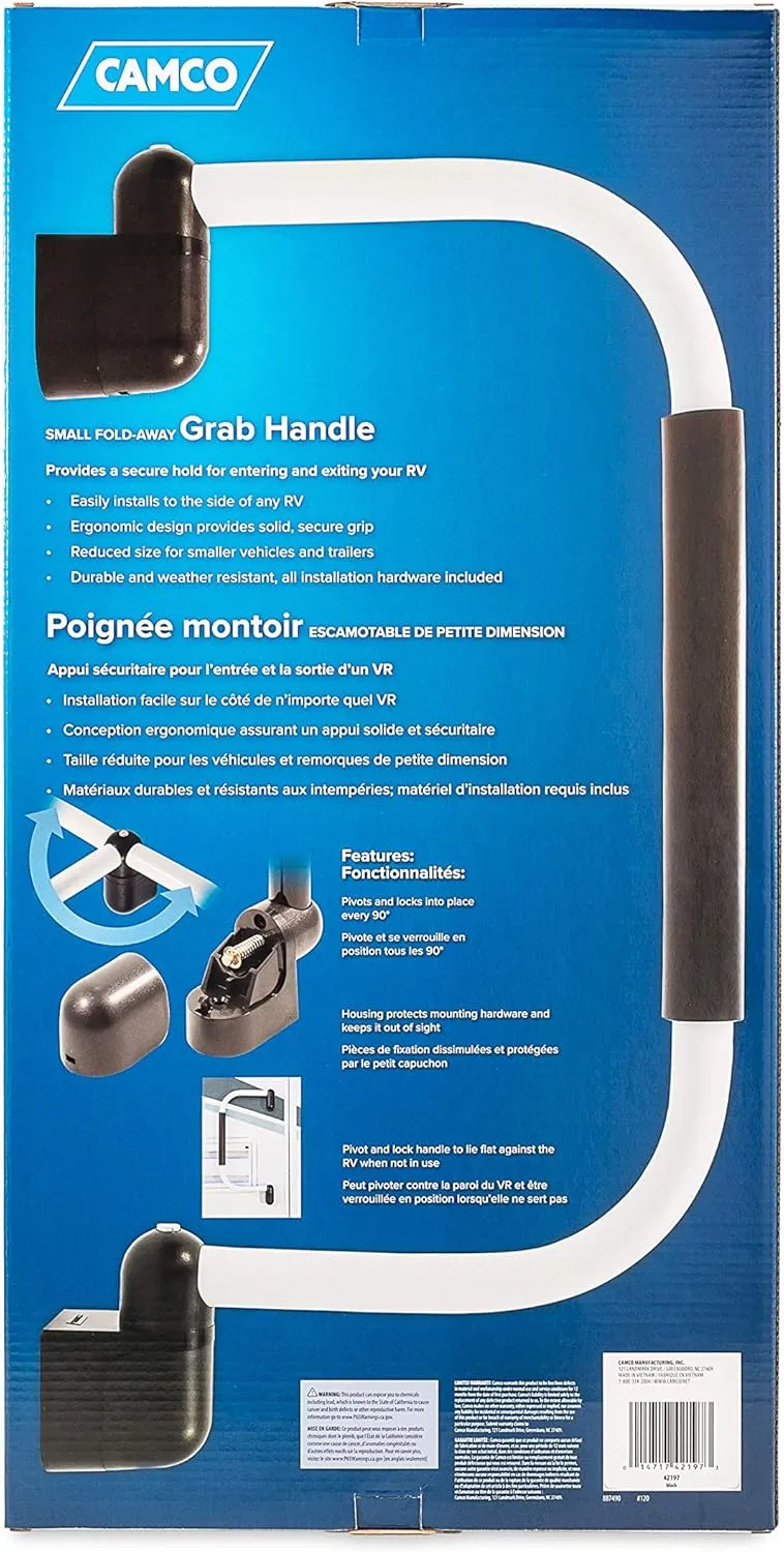 Camco Fold-Away RV Grab Handle, 18 in, Black (42197)