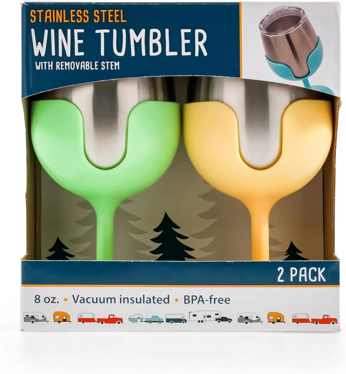 Camco Wine Tumbler Set, 2-Pack 8 oz — Green & Yellow (51916)