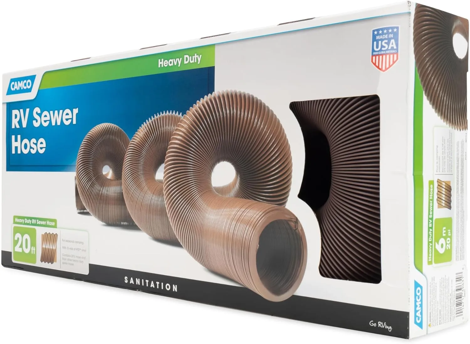 Camco 20-Foot HTS Vinyl RV Sewer Hose - 15 mil, Compresses to 32" (39631)