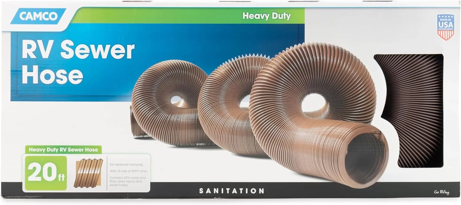 Camco 20-Foot HTS Vinyl RV Sewer Hose - 15 mil, Compresses to 32" (39631)
