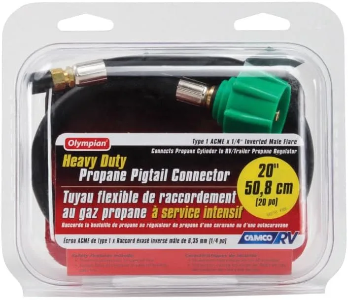 Camco Pigtail Propane Hose Connector with ACME Nut & 1/4" Inverted Male Flare, Thermal & Excess Flow Protection