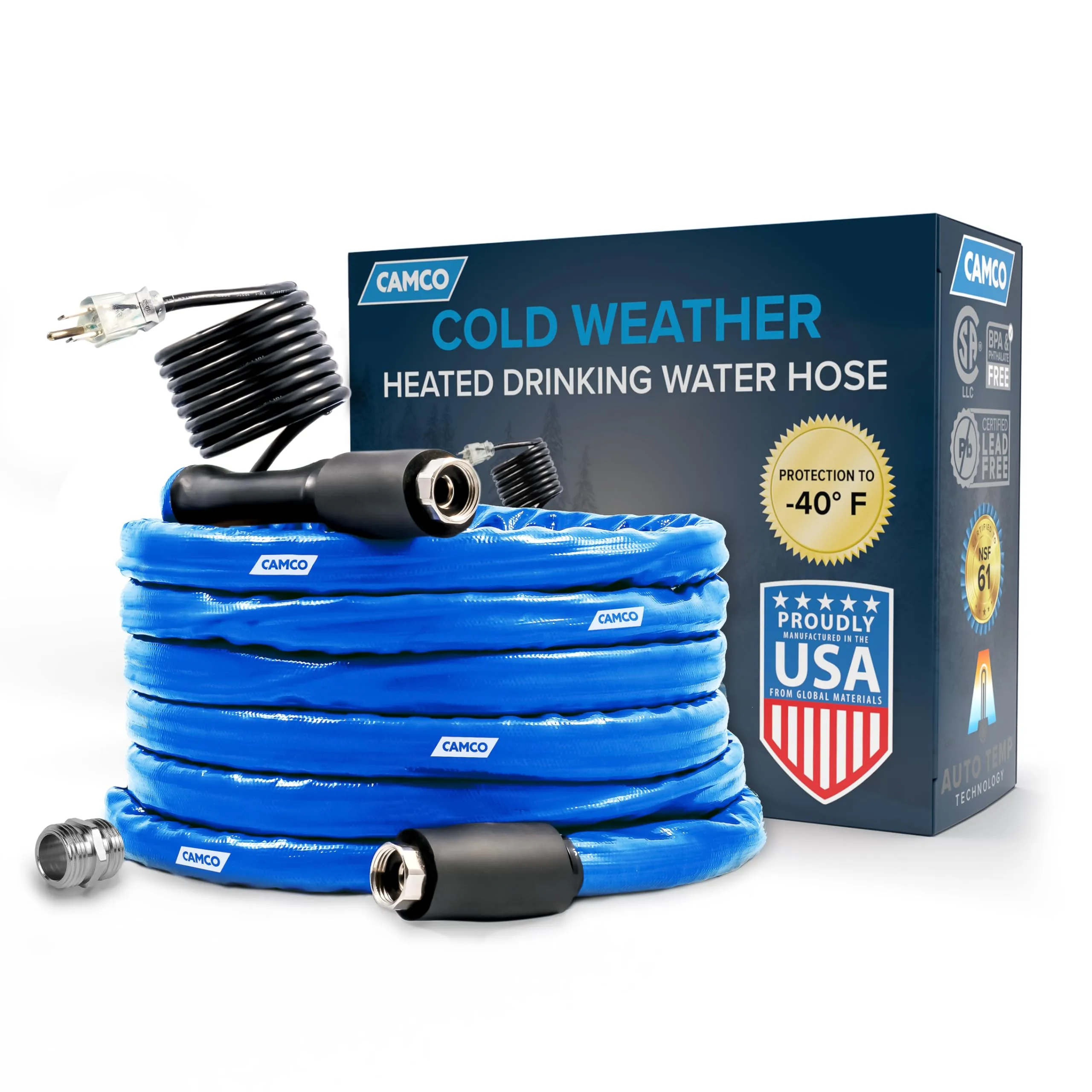 Camco 25-Foot Heated Drinking Water Hose -40°F | 5/8 in (22922)