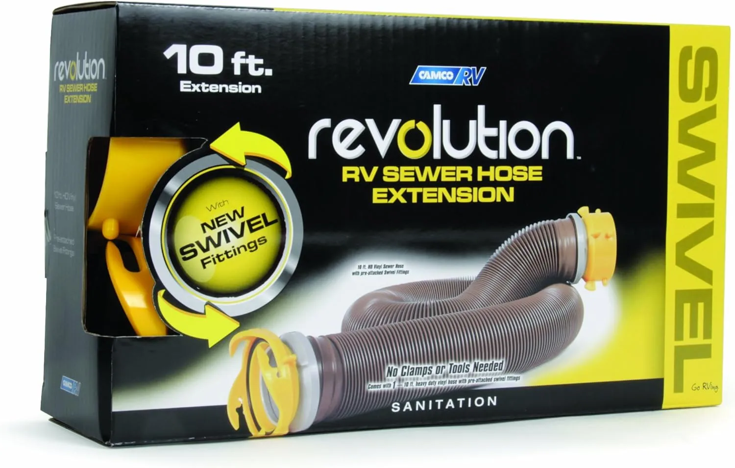 Camco 39623 Revolution 10' Sewer Hose Extension - 10 ft Heavy-Duty Vinyl with Swivel Lug & Bayonet Fittings