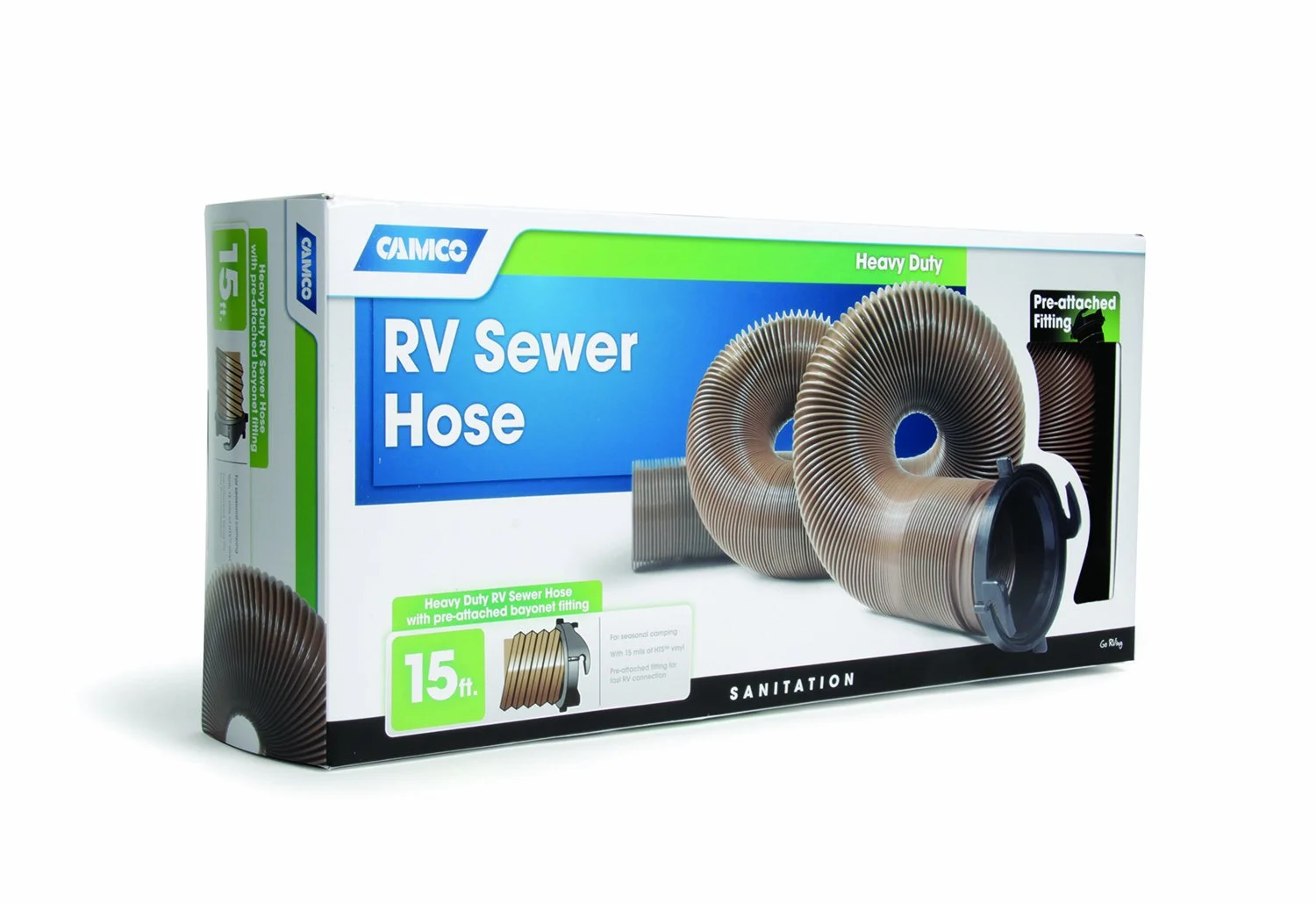 Camco 39691 Durable High Tensile Strength Sewer Steel Wire Core and Attached Bayonet Fittings Hose with 15 mils of HTS Vinyl, Brown, 15'