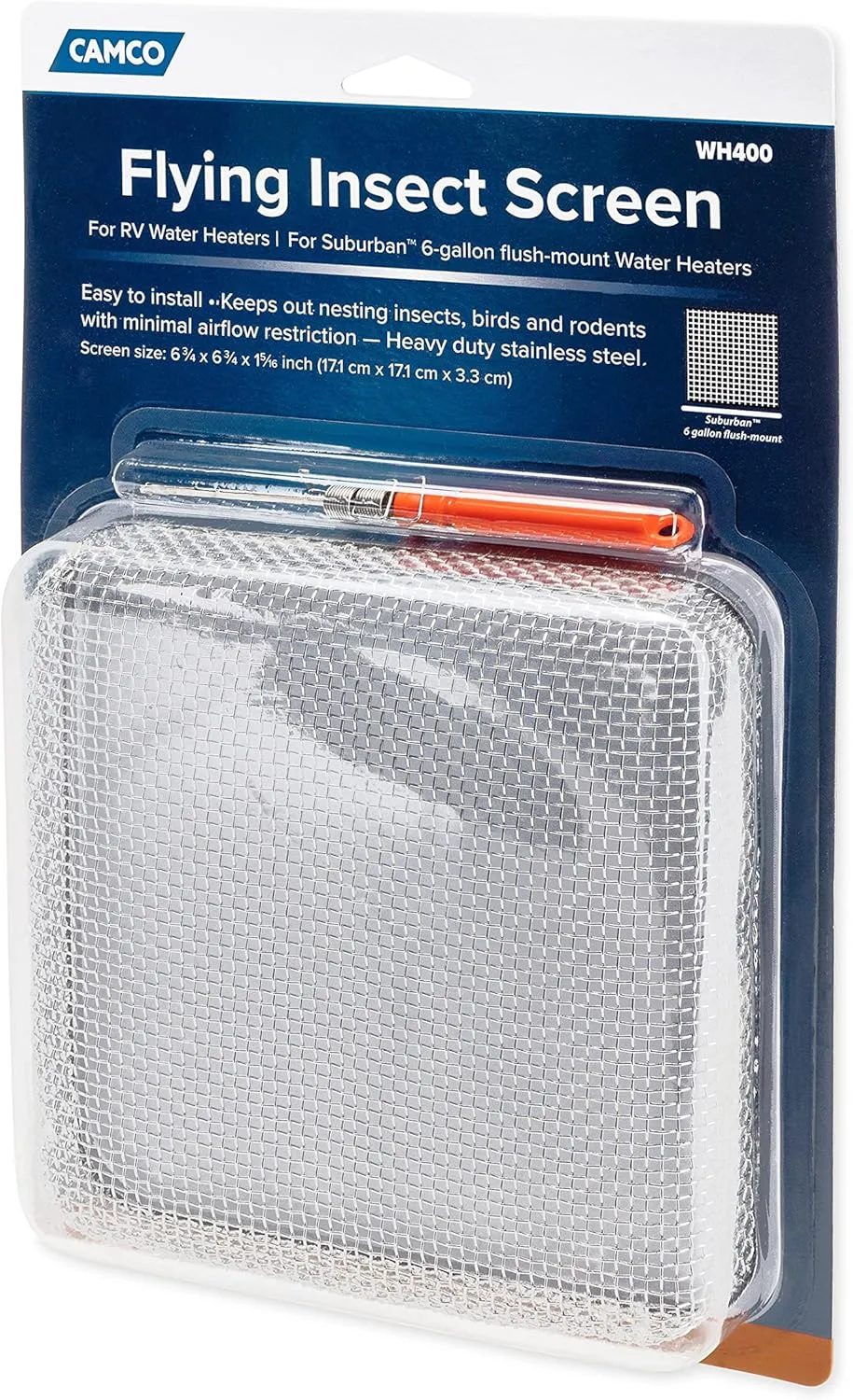 Camco 42151 Flying Insect Water Heater Screen - WH 400,6.75" X 6.75" X 1.3", Gray